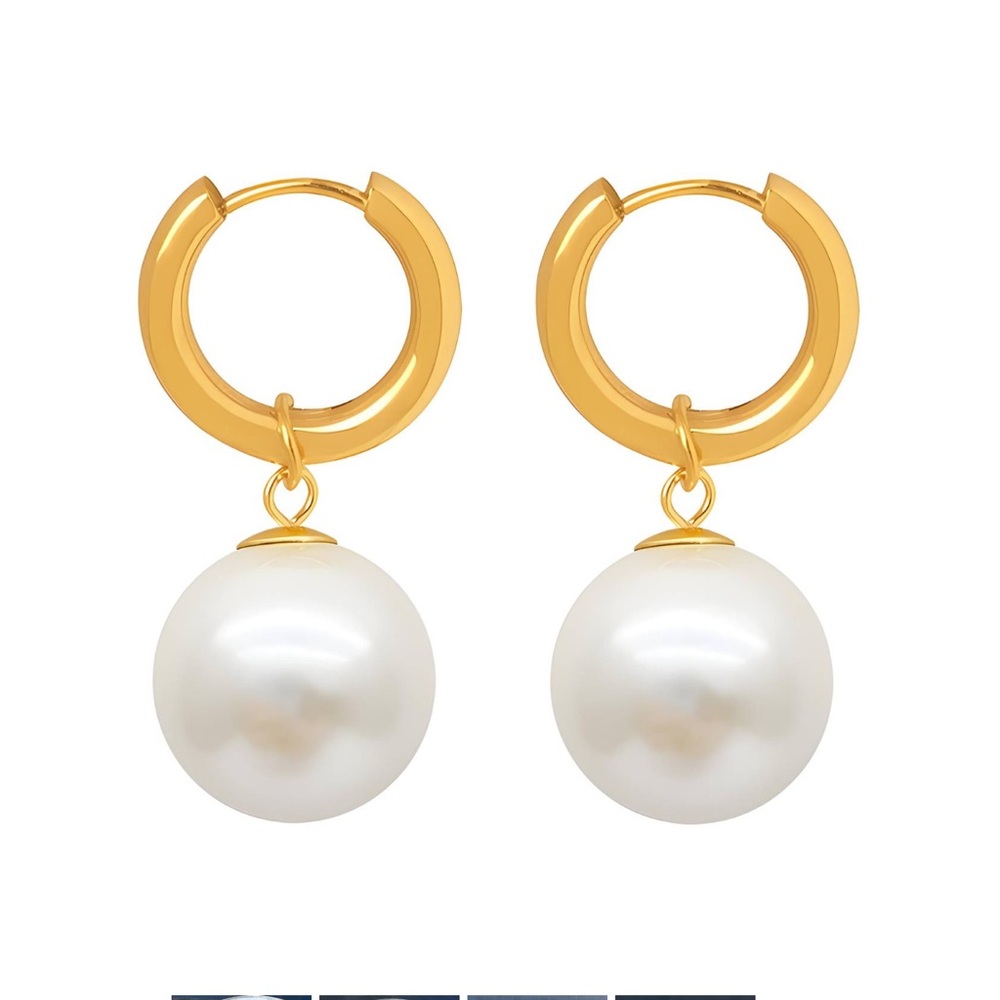 18k Gold Plated Hoop Earrings with Pearl Drop